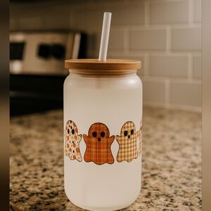 Frosted Glass Tumbler with Ghost Design